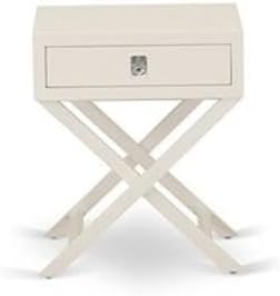 East West Furniture NL19K-2HA05 3 Piece Bedroom Set - King Size Button Tufted Bed - Linen white Velvet Fabric Upholstered Headboard and a linen white Finish Nightstand