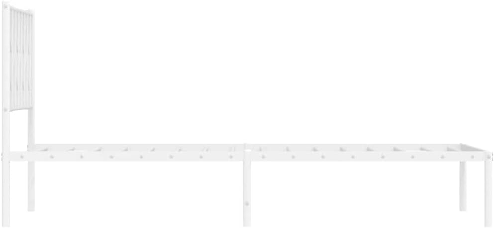 White Steel Single Bed Frame with Headboard, 41.3' x 81.5' Rectangular Metal Bed Frame for Adults, Durable and Elegant Modern Bedroom Furniture, Easy Assembly with Screwdriver