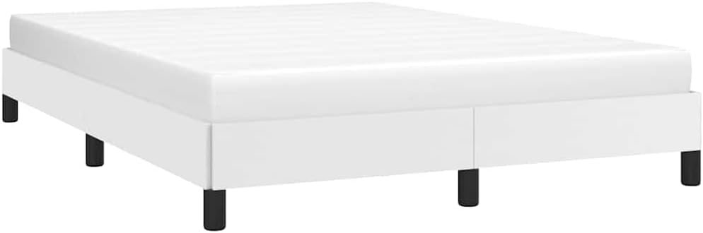 White Faux Leather Full Bed Frame with Plywood and Engineered Wood, Modern Platform Bed with Slatted Base for Mattress Support and Airflow, Easy Assembly Included