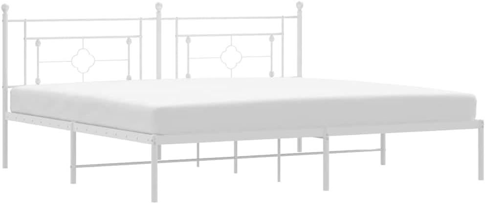 Metal Bed Frame with Headboard White 76'x79.9' King Size Steel Platform Base Sturdy Storage Space Under Bed Durable Bedframe for Bedroom Furniture