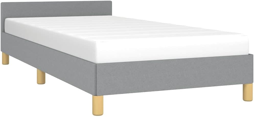 Light Grey Twin Bed Frame with Headboard, Upholstered Modern Platform Bed with Slats for Enhanced Airflow and Comfort, Durable Polyester Fabric and Plywood Construction, Easy