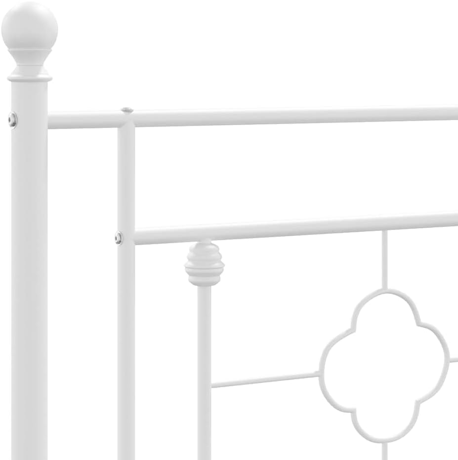 White Powder-Coated Steel Bed Frame 39.4x78.7 Inches, Modern Minimalist Design with Footboard, Durable Metal Platform for Adult Bedroom, Space-Saving Sturdy Construction,