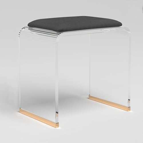 C Acrylic Stool with Velvet Cush, Modern Padded Vani Dressing Stool, Small Entryway Bench for Bedroom Room Living Room Office, No Assembly Required