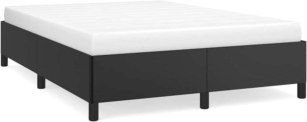 Black Faux Leather Full Bed Frame with Plywood and Engineered Wood Construction, Modern Minimalist Design for Bedroom, Durable Support Structure and Easy Maintenance Surface