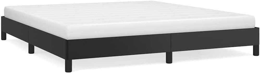 King Size Bed Frame in Black Faux Leather with Sturdy Plywood and Engineered Wood Construction, Modern Platform Design for Adults, Durable and Stable Support, Easy Assembly