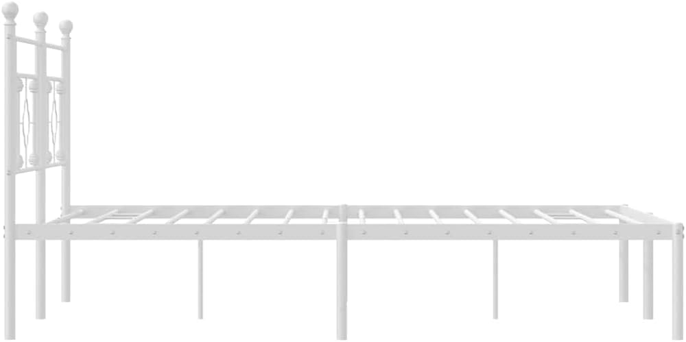 King Size Metal Bed Frame with Headboard, White Powder-Coated Steel, Modern Furniture Design, Durable and Space Efficient, 4-Piece Bed Frame Set for Bedroom