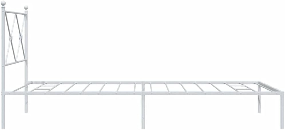 White Powder-Coated Steel Single Bed Frame with Headboard, Durable Metal Bed Frame for Adults, 39.4 x 78.7 Inches, Modern Design for Bedroom, Sturdy Construction and Easy