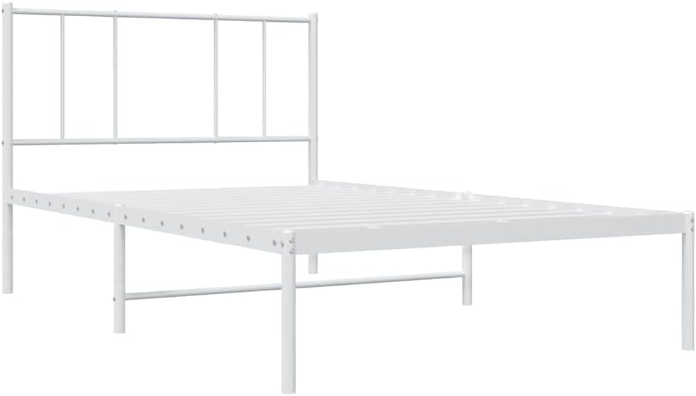 Twin XL Metal Platform Bed Frame with Headboard White 39.4'x78.7' - Sturdy Steel Frame, Noise Free Design, Underbed Storage Space for Bedroom Furniture