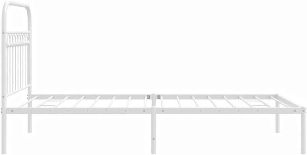 Twin Metal Bed Frame with Headboard White Sturdy Steel Platform Bed Frame Underbed Storage Space Bedroom Furniture