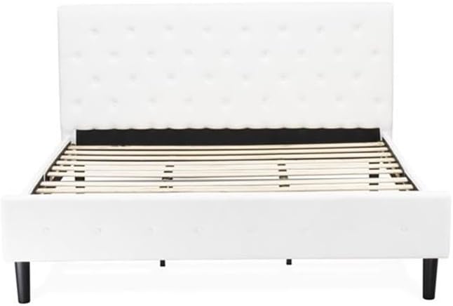 East West Furniture NL19K-2GA0C 3 Piece Modern Bedroom Set - King size Button Tufted Bed - Linen white Velvet Fabric Upholstered Headboard and a Wire Brushed Butter Cream Finish Nightstand
