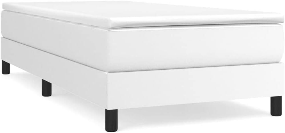White Faux Leather Twin XL Bed Frame with Plywood Engineered Wood Construction for Modern Bedroom