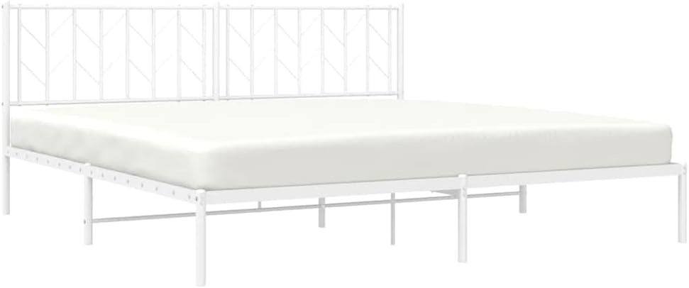 Metal Bed Frame King Size with Headboard White Steel Platform Bed Frame Sturdy Bedframe with Underbed Storage Space for Bedroom Guest Room