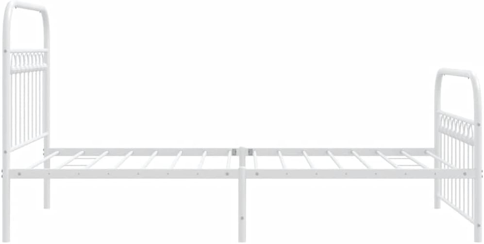 Steel Bed Frame with Footboard White Queen/Twin Size Platform Bed Frame Metal Slats Underbed Storage for Bedroom Furniture