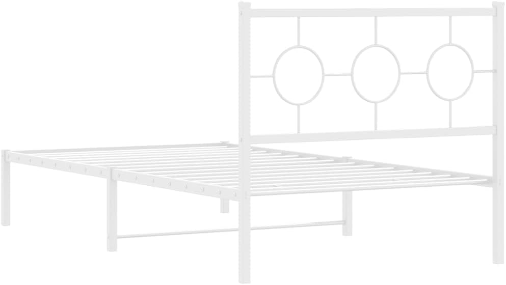 Metal Bed Frame with Headboard White Steel Platform Base Twin Size Underbed Storage Space for Bedroom Furniture