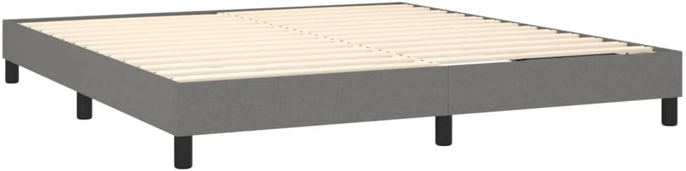 Dark Grey King Size Fabric Bed Frame with Engineered Wood Legs, 4-Piece Set for Modern Bedroom, Breathable Polyester Upholstery and Sturdy Plywood Construction, Easy