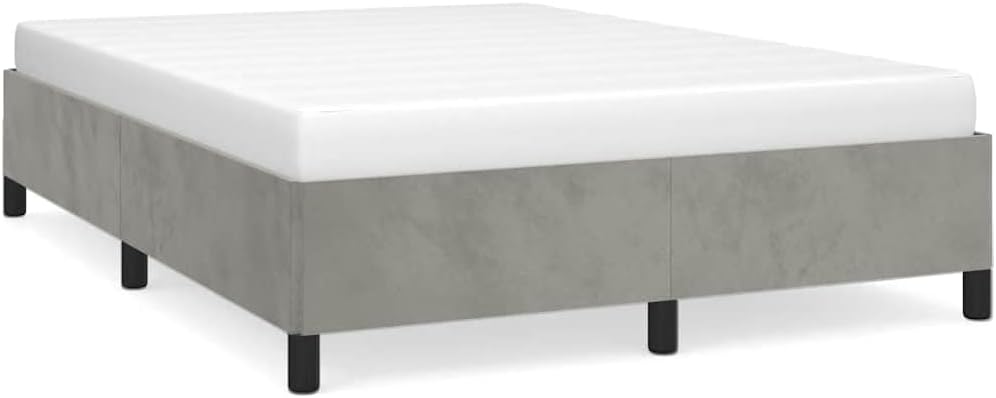 Light Gray Velvet Upholstered Queen Size Bed Frame with Square Wooden Legs, Modern Platform Bed Frame for Bedroom, Durable Plywood and Engineered Wood Construction, Easy