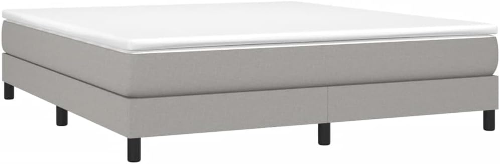 Box Spring Bed Frame Light Gray King Fabric Durable Breathable with Sturdy Legs and Plywood Slats for Stability and Support, 4-Piece Set, US Only