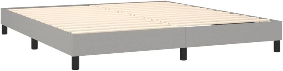 Box Spring Bed Frame Light Gray King Fabric Durable Breathable with Sturdy Legs and Plywood Slats for Stability and Support, 4-Piece Set, US Only