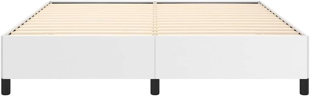 King Size Bed Frame White Faux Leather with Engineered Wood and Plywood Construction, Sturdy Sleek Modern Platform for Mattress Support, Easy Assembly for Adult Bedroom