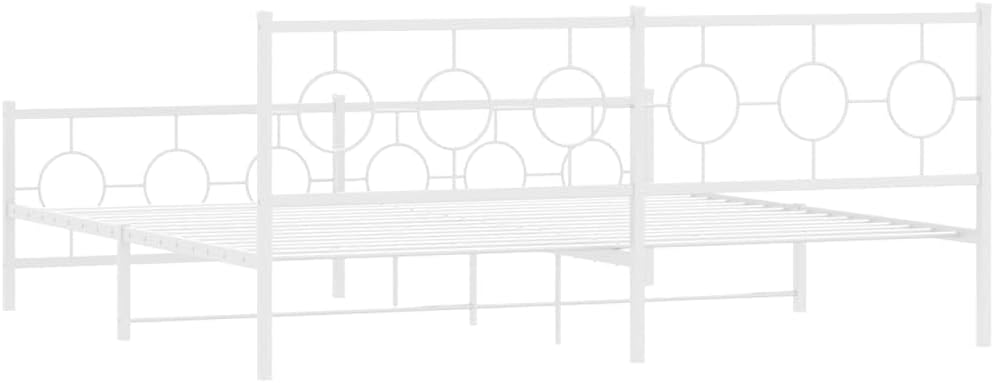 Metal Bed Frame with Footboard White 76'x79.9' King Platform Bed Steel Frame Underbed Storage Space Sturdy Bedframe for Bedroom Furniture