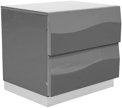 3-Piece Modern Bedroom Set, Eastern King Platform Bed with 2 Nightstand, LED Lighting, High Gloss Lacquer Finish, Gray