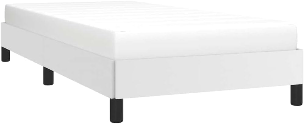 White Faux Leather Twin Bed Frame with Plywood and Engineered Wood Construction, Modern Platform Design for Standard Mattress, Sturdy Support and Sleek Matte Finish,