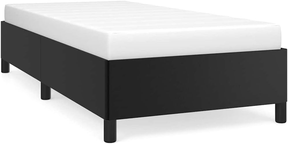 Twin XL Faux Leather Bed Frame Black Engineered Wood Plywood Modern Design Sturdy Support Space Saving Easy Assembly Low Maintenance