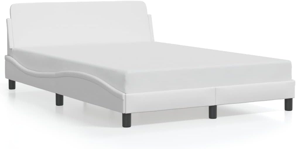 White Faux Leather Double Bed Frame with Slatted Base, Solid Pine Wood Structure for Durability and Support, Modern Sleek Design Fits Double Mattress, Easy Clean Fabric