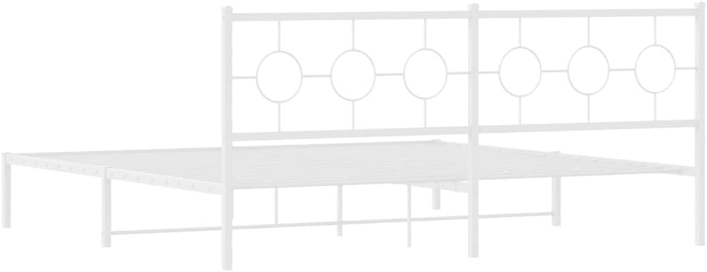 Metal Bed Frame with Headboard Queen Size 76'x79.9' White Sturdy Steel Platform Bedframe for Bedroom Furniture
