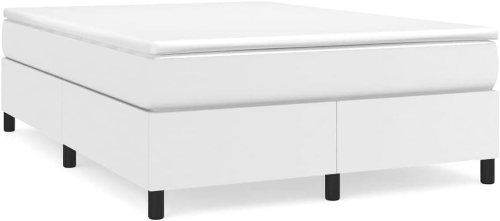 White Faux Leather Full Bed Frame with Stain-Resistant Fabric and Robust Support, 53.9 cm Wide 76 cm Long, Modern Design for Contemporary Bedroom, Durable Materials