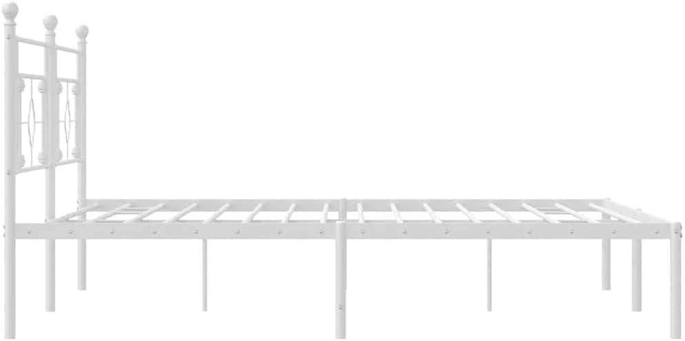 Metal Bed Frame with Headboard White King Size Platform Bedframe Sturdy Steel Construction Underbed Storage Space for Bedroom Furniture