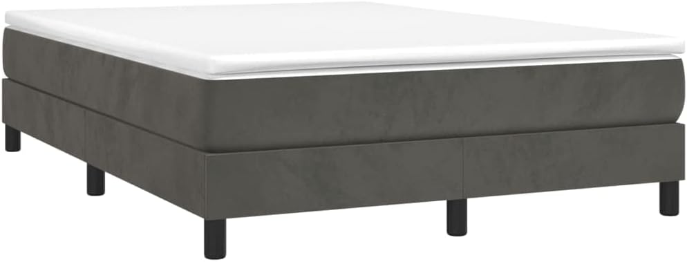 Dark Grey Velvet Upholstered Double Bed Frame with Plywood Slatted Base for Mattress Support, Engineered Wood Structure Ensures Stability and Reduces Motion Transfer, Modern