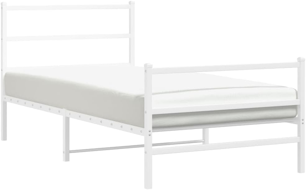 Twin Bed Frame White Steel Rectangular Modern Design with Headboard and Footboard Sturdy Metal Structure for Bedroom