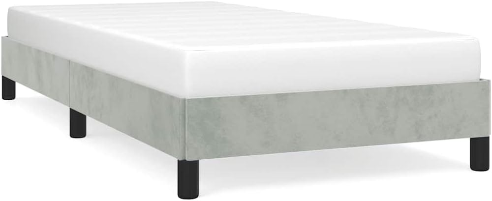 Light Gray Velvet Twin Bed Frame with Plywood and Engineered Wood Construction, Breathable Fabric for Enhanced Air Circulation, Sturdy Build and Customizable Headboard-Free