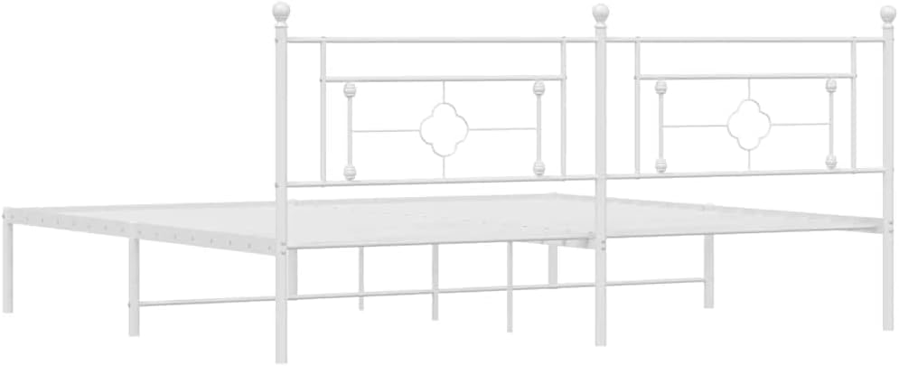 Metal Bed Frame with Headboard White King Size Platform Bedframe Sturdy Steel Construction Underbed Storage Space for Bedroom Furniture