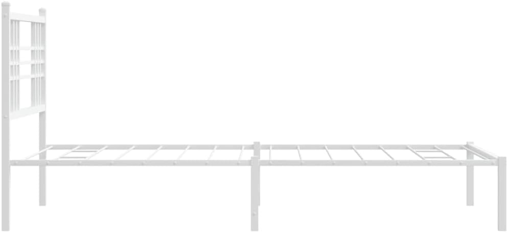 Metal Bed Frame with Headboard Twin Size White 39.4'x78.7' Steel Platform Base Underbed Storage Space Sturdy Bedframe for Bedroom Furniture