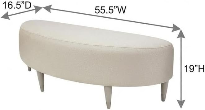 Michael Amini Eclipse Blue Bed Bench Solid & Manufactured Wood Frame Upholstered Ivory Polyester Seat Poplar Wood Base Comfortable Seating for Bedroom or Entryway
