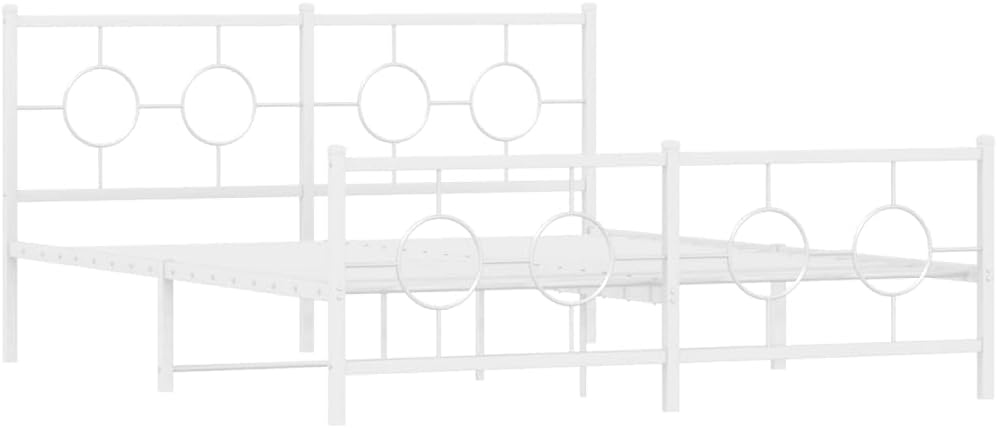 Metal Bed Frame Queen Size White Platform Bed Frame with Footboard and Underbed Storage Space 59.1'x78.7' Sturdy Steel Construction for Bedroom Furniture