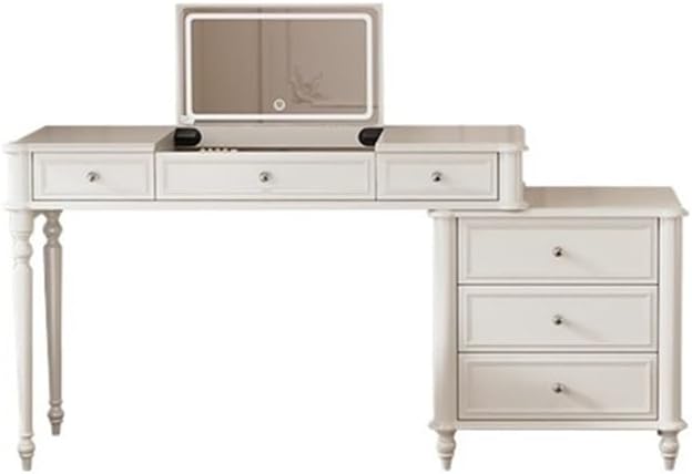 Makeup Dressing Table Solid Wood Vanity Dresser with Creamy New Makeup Table Corner Design for High-End Bedroom Décor Dressing Desk