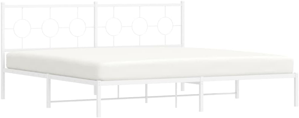Metal Bed Frame with Headboard Queen Size 76'x79.9' White Sturdy Steel Platform Bedframe for Bedroom Furniture