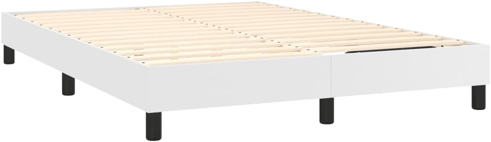 Queen Size Bed Frame with Glossy White Faux Leather Finish, Engineered Wood and Plywood Construction for Lasting Stability and Modern Bedroom Decor, Space-Saving Design