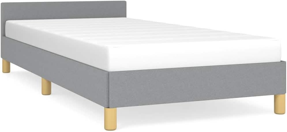 Light Grey Twin Bed Frame with Headboard, Upholstered Modern Platform Bed with Slats for Enhanced Airflow and Comfort, Durable Polyester Fabric and Plywood Construction, Easy