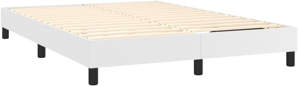 White Faux Leather Full Bed Frame with Plywood Slats, Modern Minimalist Design for Adult Bedroom, Durable Engineered Wood Construction, Easy Assembly and Effortless Cleaning