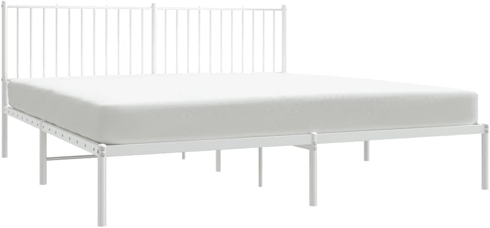 California King Metal Bed Frame with Headboard White 72'x83.9' Steel Platform Bed Frame No Box Spring Needed Heavy Duty Noise Free Underbed Storage Space for Bedroom Furniture