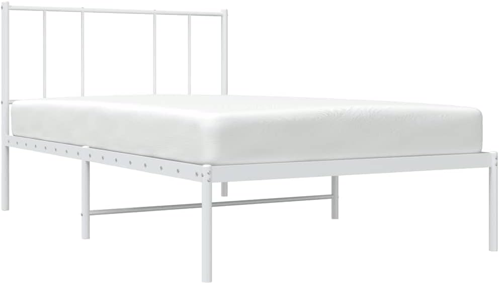Twin XL Metal Platform Bed Frame with Headboard White 39.4'x78.7' Noise-Free Sturdy Steel Construction Underbed Storage Space Saving Bedroom Furniture