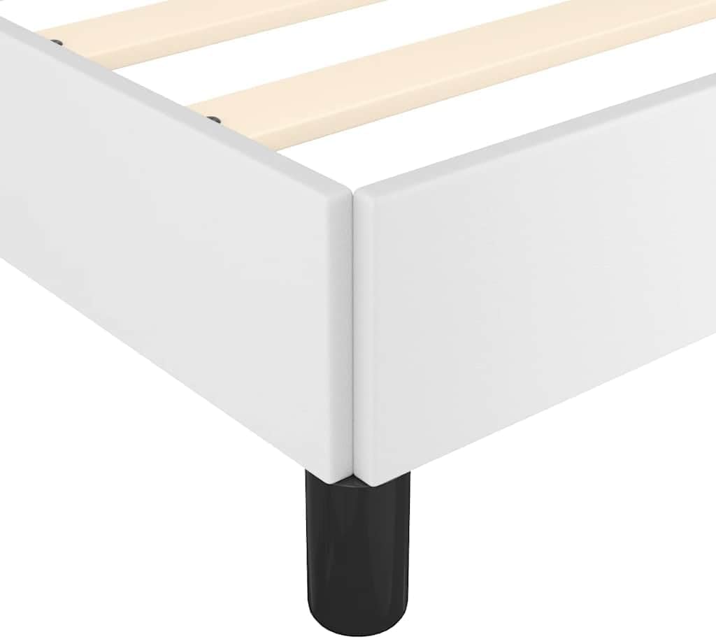 White Faux Leather Full Bed Frame with Plywood and Engineered Wood, Modern Platform Bed with Slatted Base for Mattress Support and Airflow, Easy Assembly Included