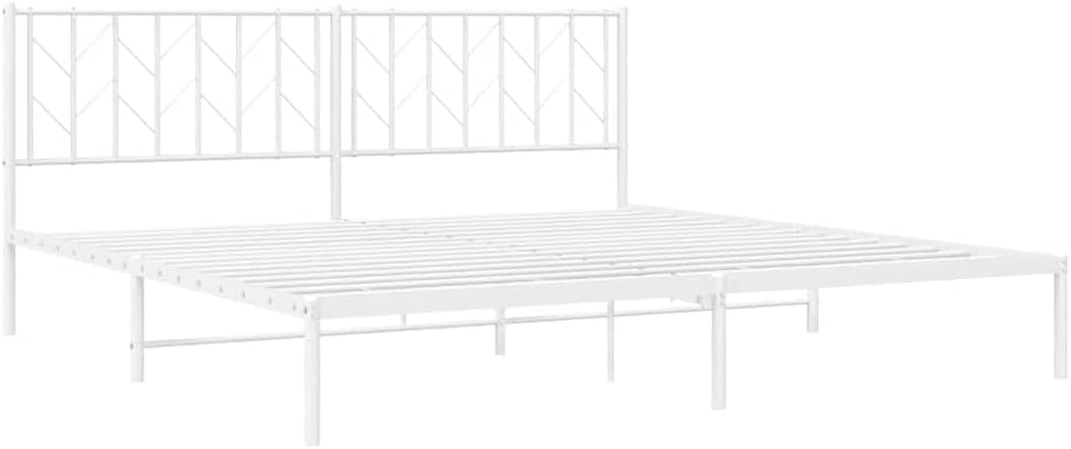 Metal Bed Frame King Size with Headboard White Steel Platform Bed Frame Sturdy Bedframe with Underbed Storage Space for Bedroom Guest Room