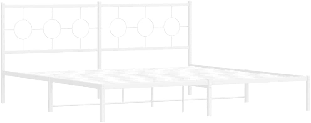 Metal Bed Frame with Headboard Queen Size 76'x79.9' White Sturdy Steel Platform Bedframe for Bedroom Furniture