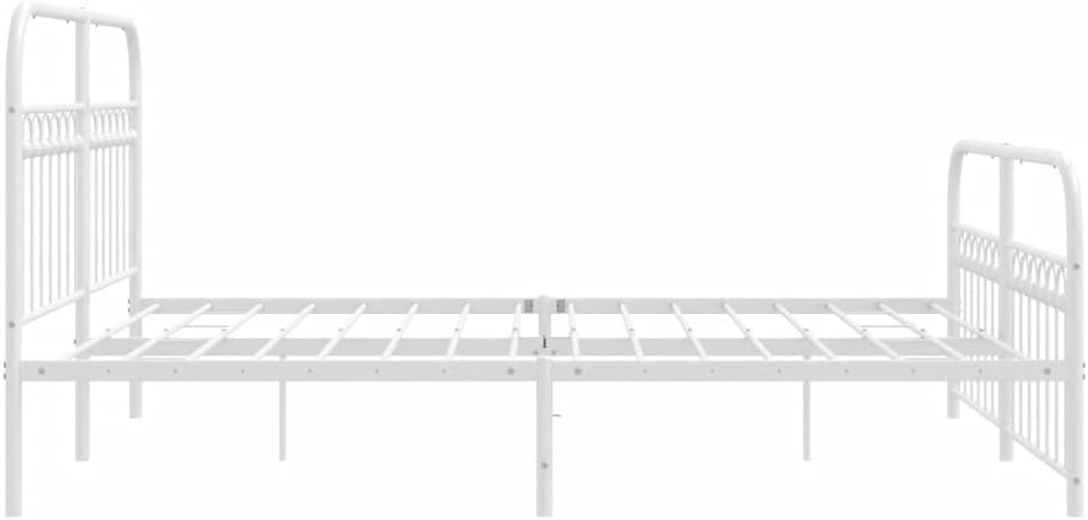 Metal Platform Bed Frame with Headboard and Footboard White Queen Size Steel Sturdy Structure Underbed Storage Space for Bedroom Furniture