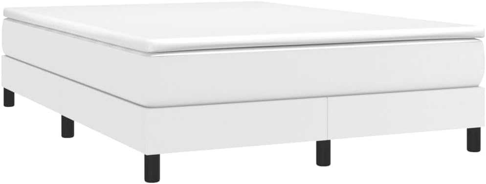 White Faux Leather Full Bed Frame with Plywood Slats, Modern Minimalist Platform Bed for Adults, Durable Engineered Wood Construction, Easy Assembly and Effortless Cleaning,